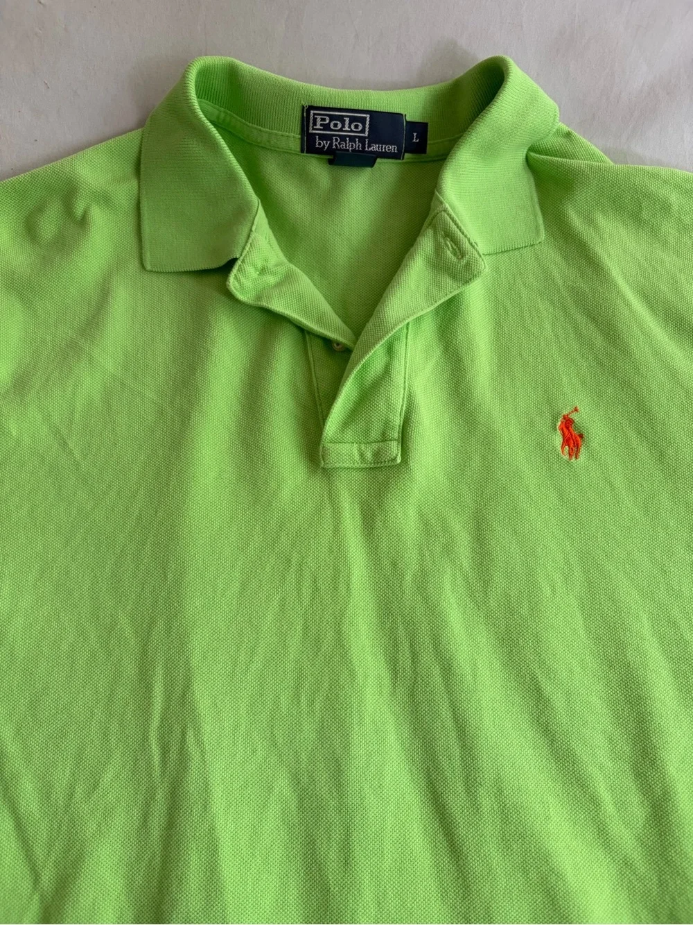 Ralph Lauren Neon Green Polo with Orange Pony Logo Short Sleeve Size Large